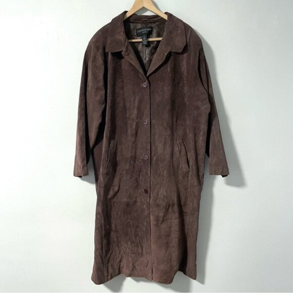 Centigrade Brown washable Suede Leather Longline Coat Jacket Overcoat 2X - Picture 1 of 7